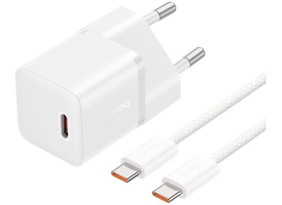 Baseus GaN5 Fast Charger (mini) 1C 20W EU Moon White (With: Baseus Dynamic 3 Series Fast Charging Data Cable Type-C to Type-C 100W 1m Moon White)